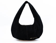 Load image into Gallery viewer, Geantă de umăr neagră din piele întoarsă premium, confecționată din piele naturală autentică.