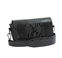 Load image into Gallery viewer, eantă de umăr elegantă din piele neagră texturată, stil modern pentru femei, fotografie din față
